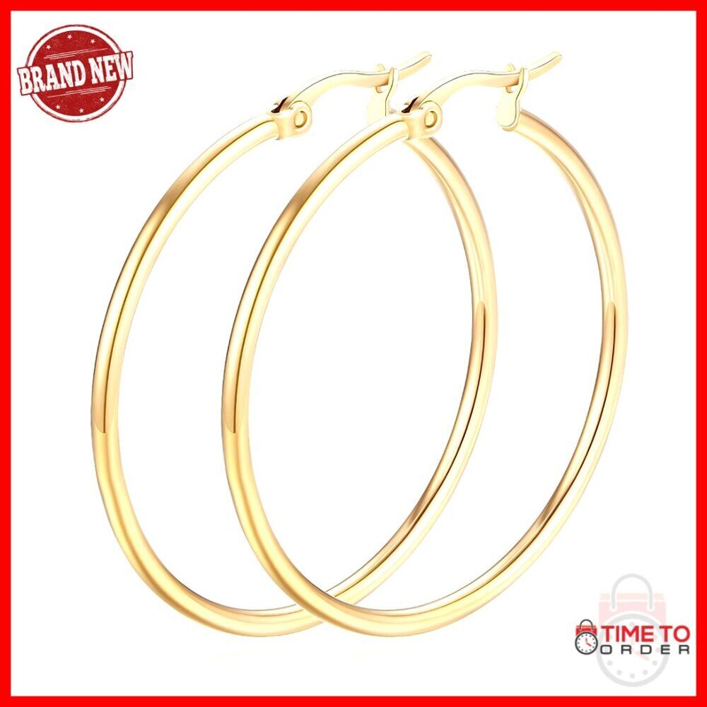 14K Gold Hoop Earrings Lever Back Classic Shiny Women's Jewelry
